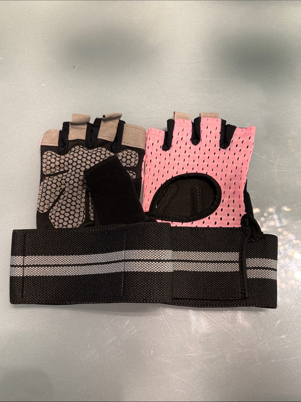 Women's Pink Half-Finger Workout Gloves with Wrist Support